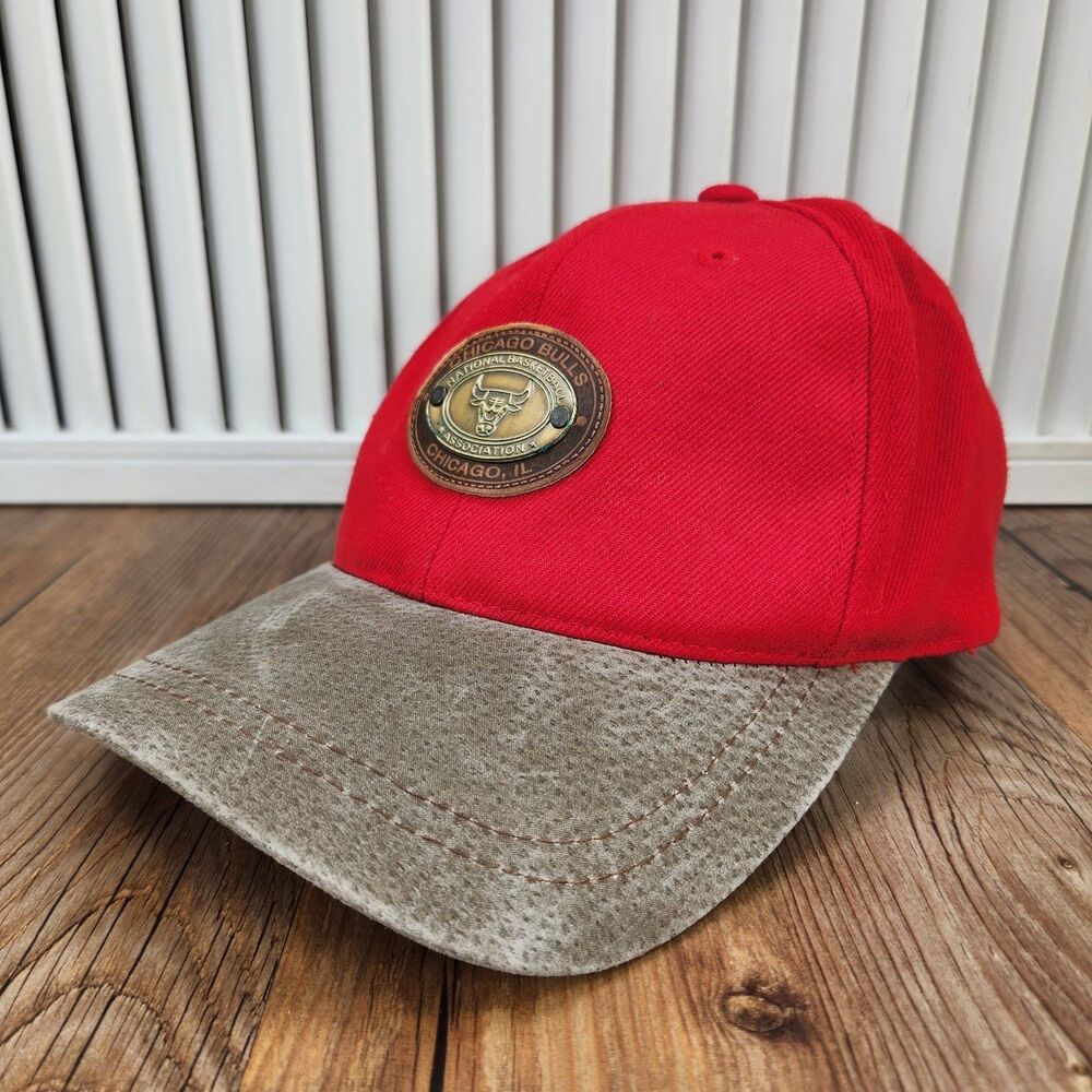 VTG American Needle Chicago Bulls Ball Cap Red Brown Suede Bill Strapback Hat